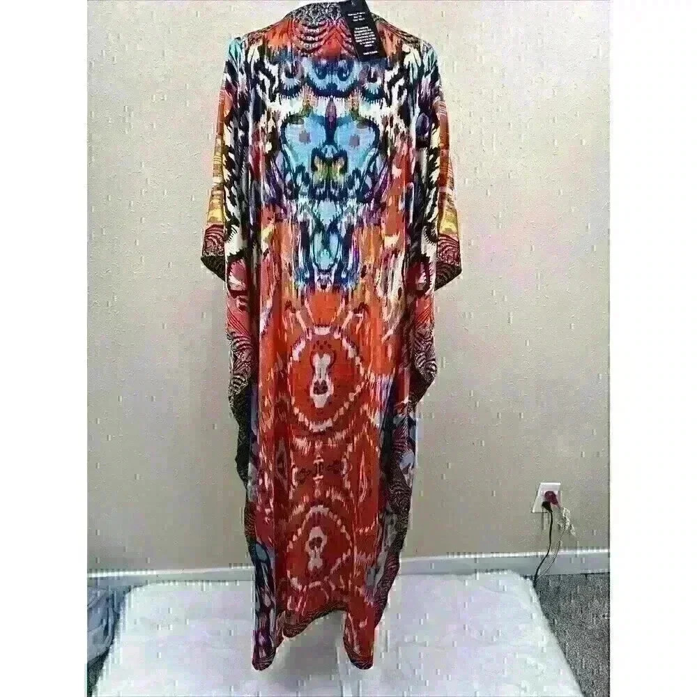 NEW Sakkas Women's HI LOW V Neck Beach Dress Top Caftan Cover up Rhinestones OS - Picture 7 of 10